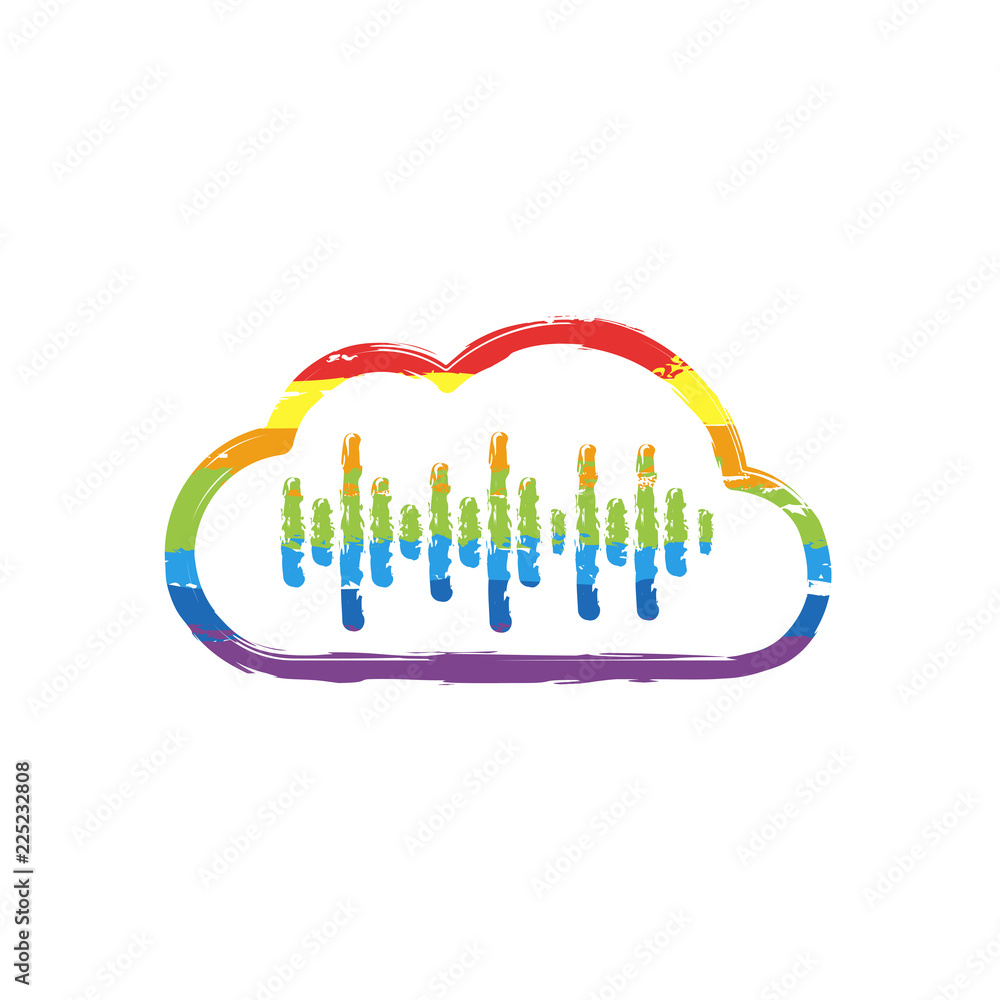 Aufkleber simple icon with cloud and sound equalizer wave. thin outline. drawing sign with lgbt style, seven c