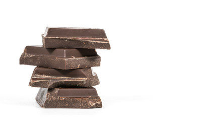 Chocolate bars stack isolated on white background