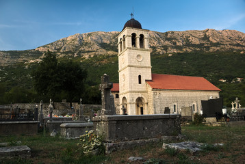 Fototapeta na wymiar St. Varvara chruch (Crkva Sv. Varvare) surrounded by a graveyard in the municipality of Herceg Novi, Montenegro