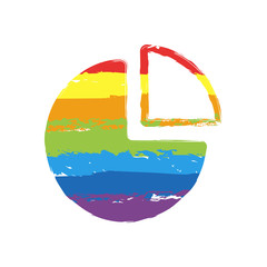 Business pie chart icon. Drawing sign with LGBT style, seven colors of rainbow (red, orange, yellow, green, blue, indigo, violet