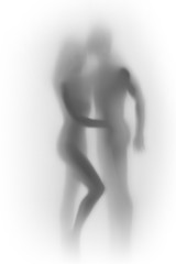 Naklejka premium Beautiful lover couple, sexy woman and a male human body silhouette together.