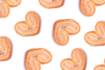 Sweet heart cookies diagonally isolated on white background