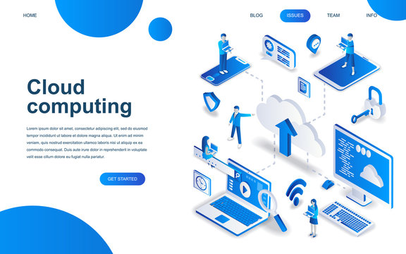 Modern isometric design concept of Cloud Technology for website and mobile website development. Isometric landing page template. Cloud computing service data backup storage. Vector illustration.