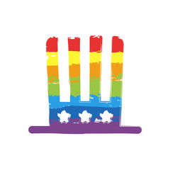 4 july, independence day. hat icon. Drawing sign with LGBT style, seven colors of rainbow (red, orange, yellow, green, blue, indigo, violet