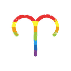 Astrological sign. Aries simple icon. Drawing sign with LGBT style, seven colors of rainbow (red, orange, yellow, green, blue, indigo, violet