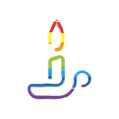 Simple outline candle icon. One line style. Drawing sign with LGBT style, seven colors of rainbow (red, orange, yellow, green, blue, indigo, violet