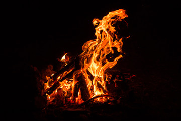 Hot coals in the fire, campfire flame