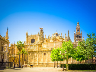 Fototapeta na wymiar Cathedral church de Santa Maria de la Sede, Seville, Spain, toned