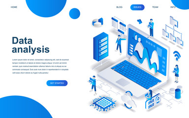 Modern isometric design concept of Big Data Analysis for website and mobile website development. Isometric landing page template. Digital information chart and statistic. Vector illustration.
