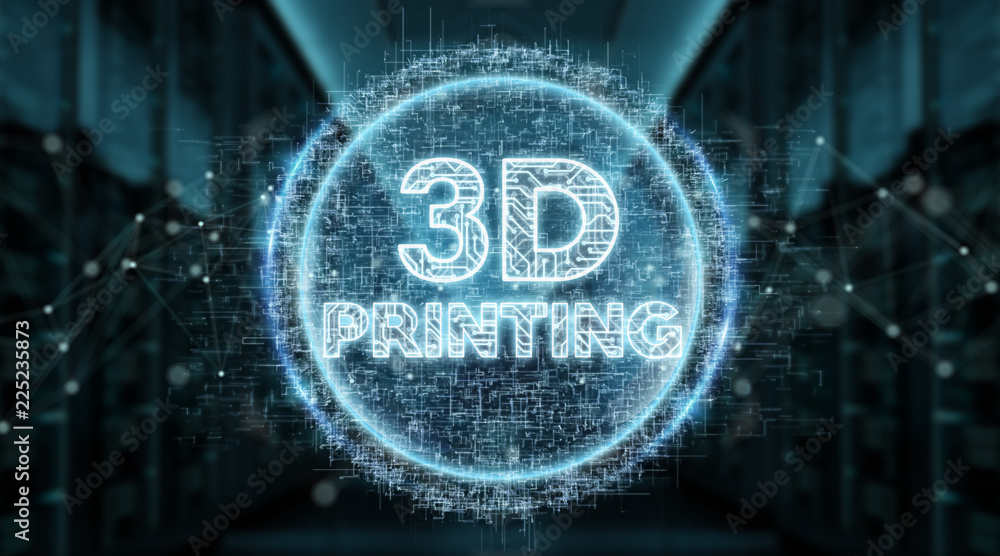 Poster 3D printing digital text hologram background 3D rendering
