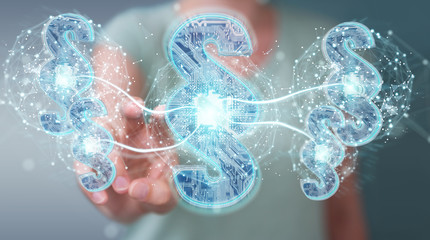 Businesswoman using 3D rendering digital paragraph law symbol