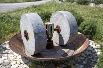 Old olive oil stone mill and engine on island Brac in Croatia