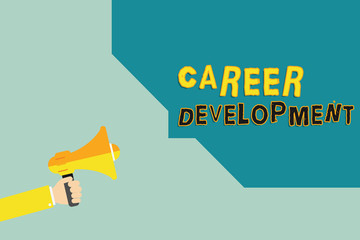 Text sign showing Career Development. Conceptual photo Lifelong learning Improving skills to get a better job.