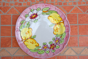 Ceramic plates decorated on the table ready for food
