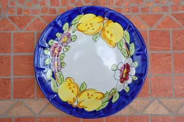 Ceramic plates decorated on the table ready for food