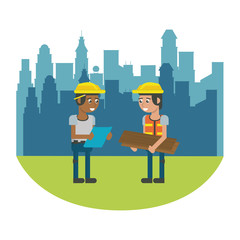 Constuction workers geometric cartoons