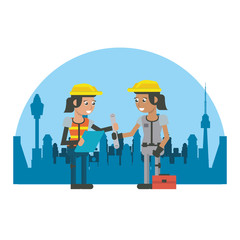 Constuction workers geometric cartoons