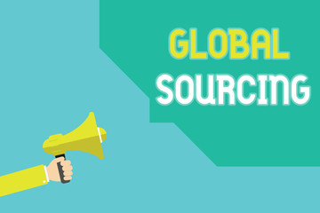 Writing note showing Global Sourcing. Business photo showcasing practice of sourcing from the global market for goods. - obrazy, fototapety, plakaty