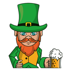 Irish elf holding beer cup cartoon