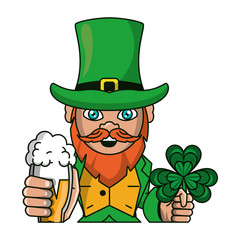Irish elf with beer and clover cartoon