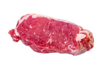 Marble beef Striploin steak on white background, isolated