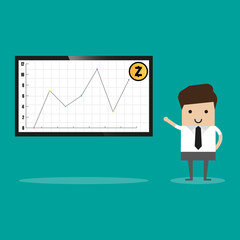 Isometric Businessman analyzing a zashcoin analytics, intelligence dashboard, operations zashcoin data statistics charts