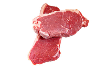 Marble beef Striploin steak on white background, isolated