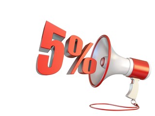 5 percent sign and megaphone 3D