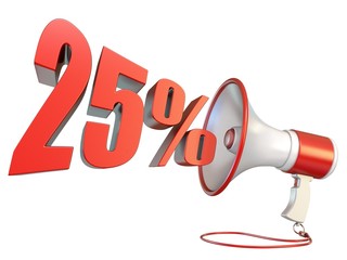 25 percent sign and megaphone 3D