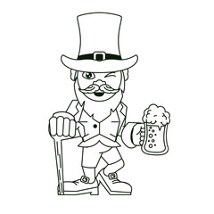 Irish elf with beer and walking stick cartoons