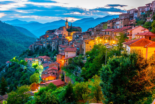 View of Apricale in the Province of Imperia, Liguria, Italy