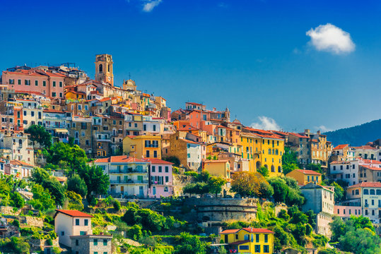 View of Perinaldo in the Province of Imperia, Liguria, Italy