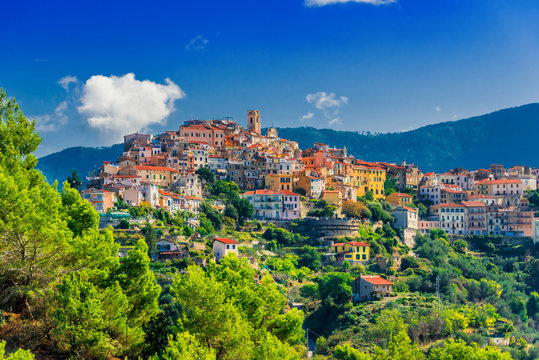 View of Perinaldo in the Province of Imperia, Liguria, Italy