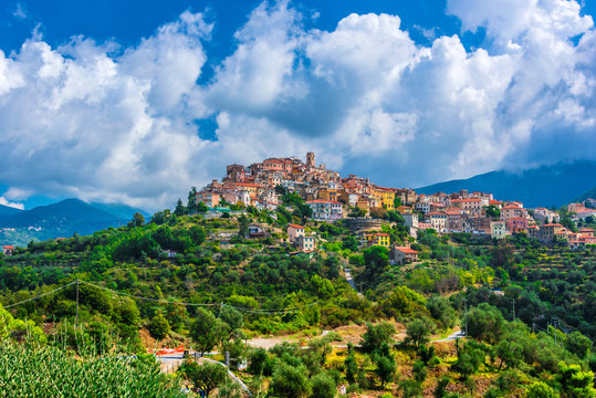View of Perinaldo in the Province of Imperia, Liguria, Italy