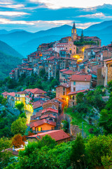 View of Apricale in the Province of Imperia, Liguria, Italy