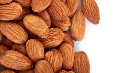 Almonds on a white background. Healthy food. Nuts.