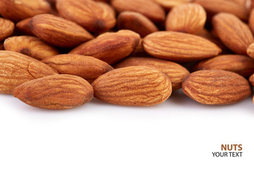 Almonds on a white background. Healthy food. Nuts.