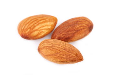 Almonds on a white background. Healthy food. Nuts.