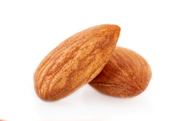 Almonds on a white background. Healthy food. Nuts.