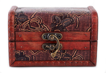 Treasure chest with many bank notes. Wooden chest. Treasure. Casket