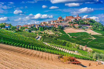 View of La Morra in the Province of Cuneo, Piedmont, Italy