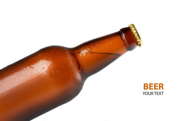 Studio photo of isolated bottle of beer on white background. Cold bottle of beer with condensate...