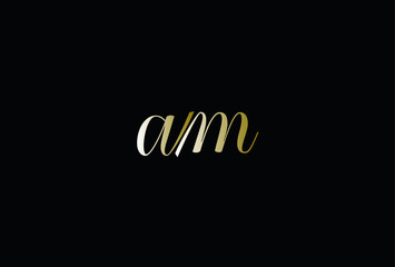 Fototapeta na wymiar Modern elegant AM black and gold color initial letter logo