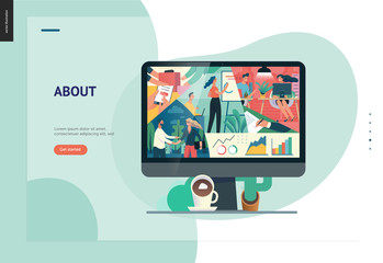 Business series, color 1- about company, office life -modern flat vector concept illustration of a company employees in workspace. Business workflow management. Creative landing page design template
