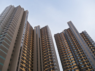 Fototapeta premium Bottom view to big building in the rich aria of Sokcho city, South Korea