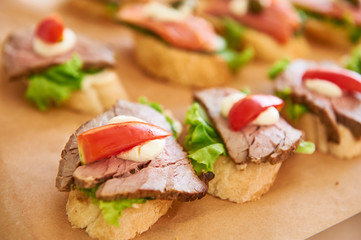 catering services with snacks table in the restaurant at the event party