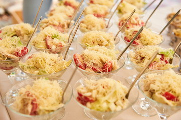 catering services with snacks table in the restaurant at the event party