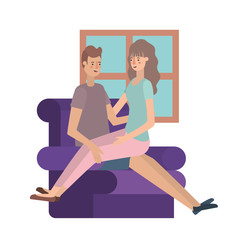 Obraz na płótnie Canvas young couple in the livingroom avatar character