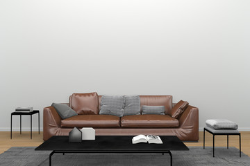 wall sofa and wall living room interior 3d rendering Background mock up