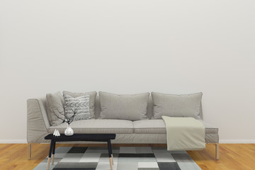 Fototapeta na wymiar wall sofa and wall living room interior 3d rendering Background mock up
